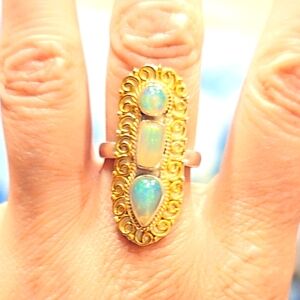 OPAL Custom Sterling Silver Vermeil Triple Stone Gemstone Ring